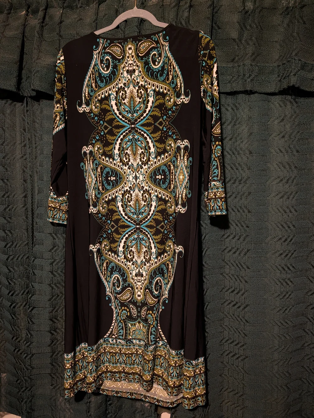 Midnight Velvet Black Dress with Teal and Gold Paisley Print